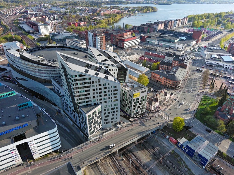 Luftbild der Nokia Arena Tampere